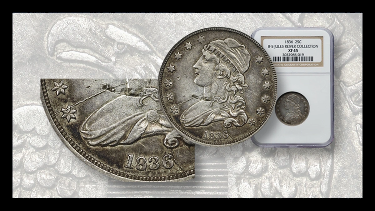1836 Capped Bust Quarter: Die Crack / Die Chip