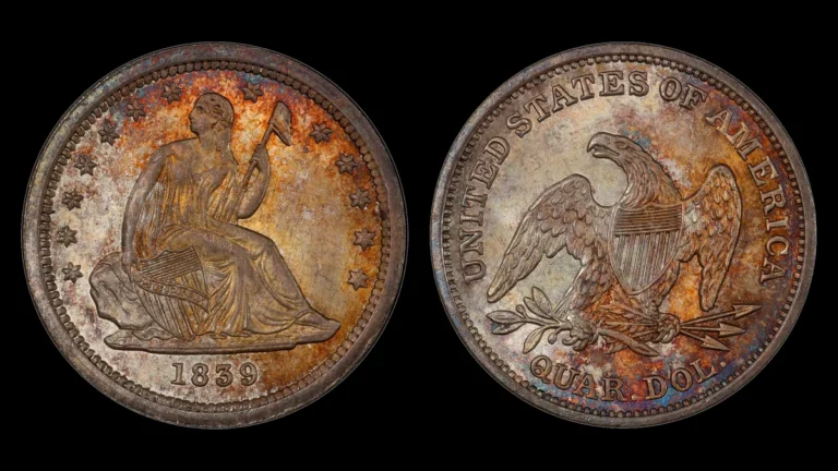 1839 Liberty Seated Quarter, obverse and reverse