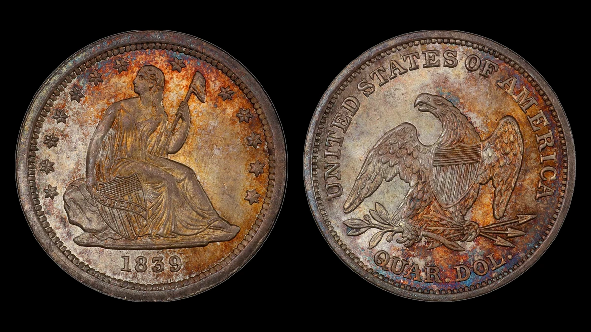 1839 Liberty Seated Quarter, obverse and reverse