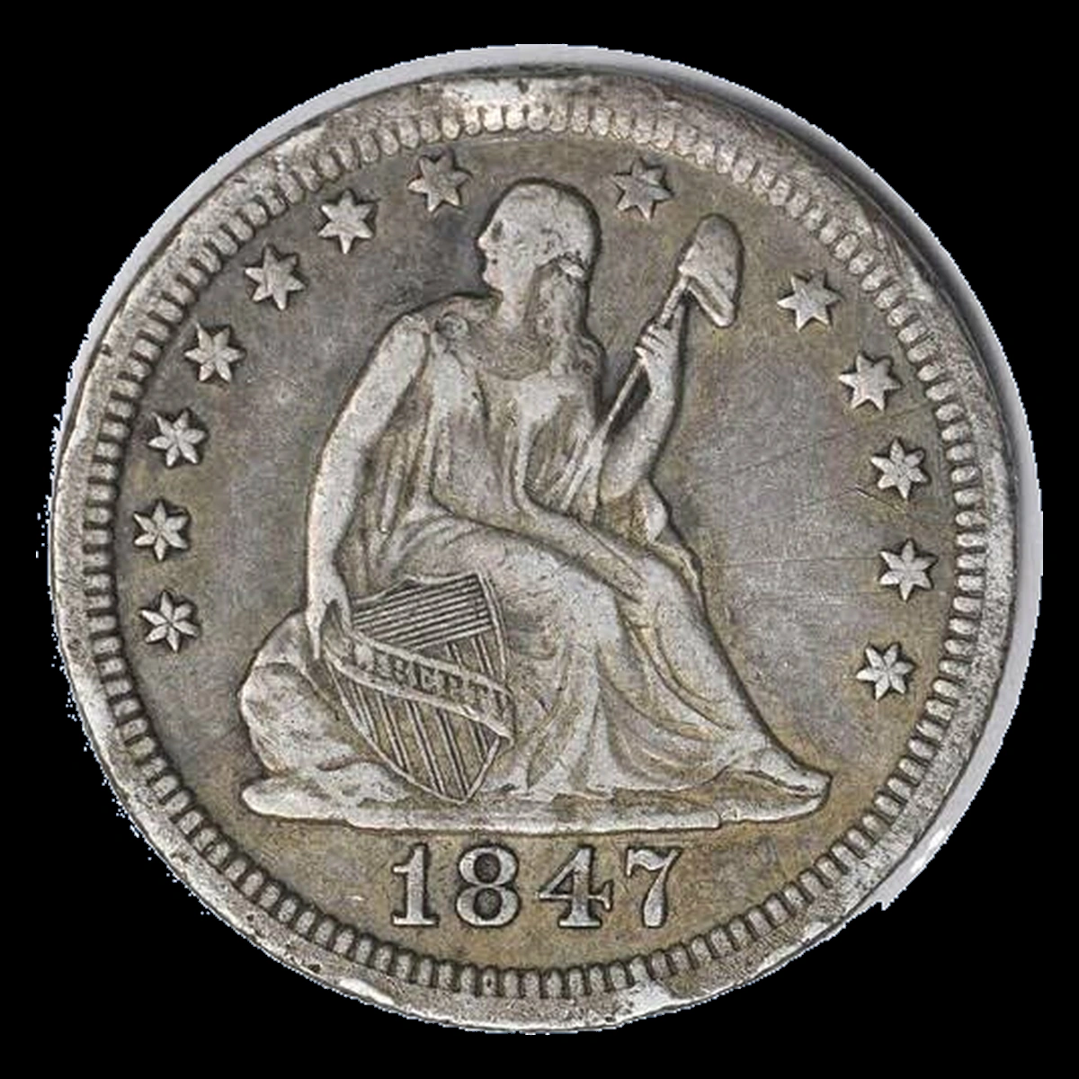 1847 Liberty Seated Quarter: Die Crack