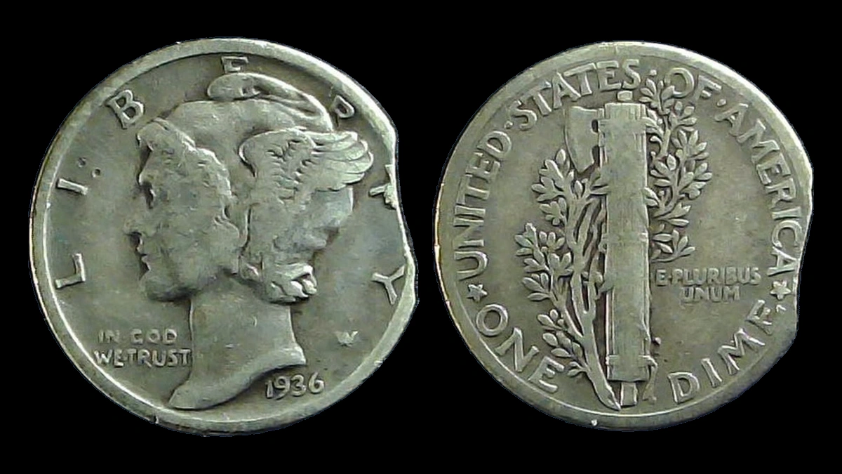 1936 Mercury Dime: Clipped Planchet