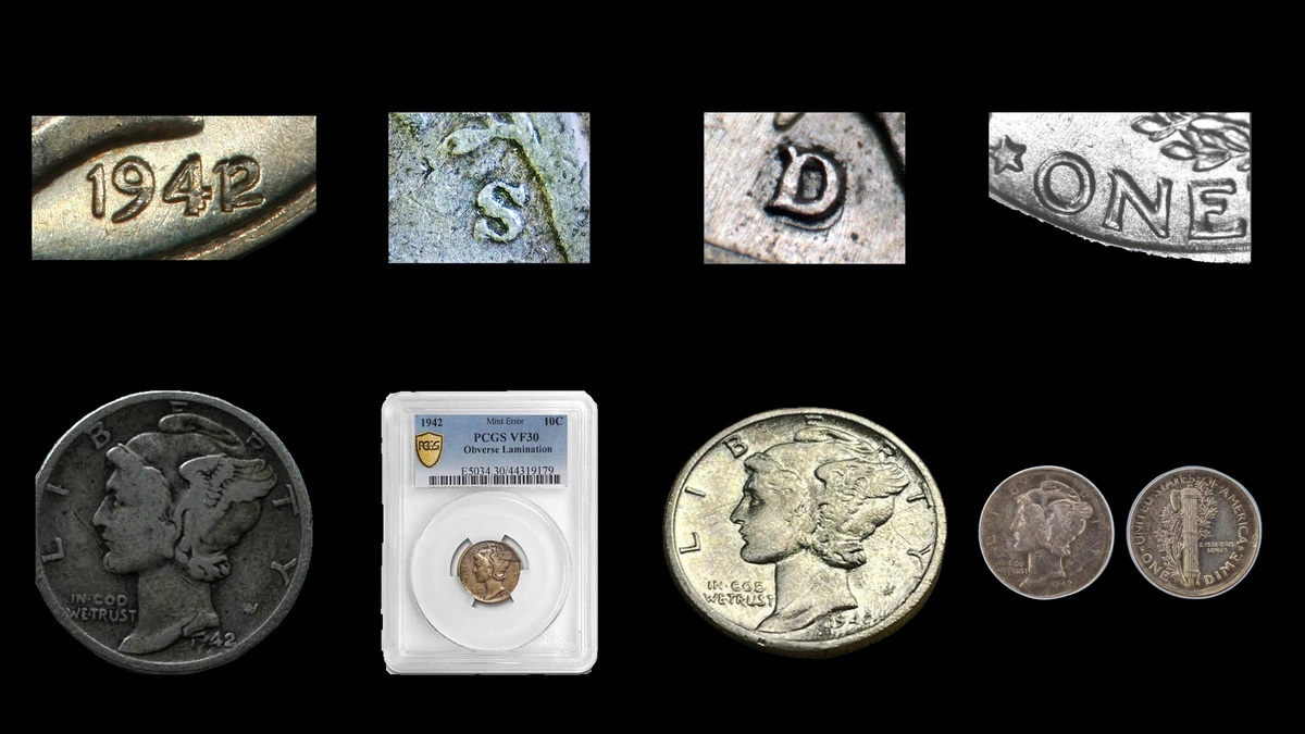 1942 Dime Errors — error coin photographs