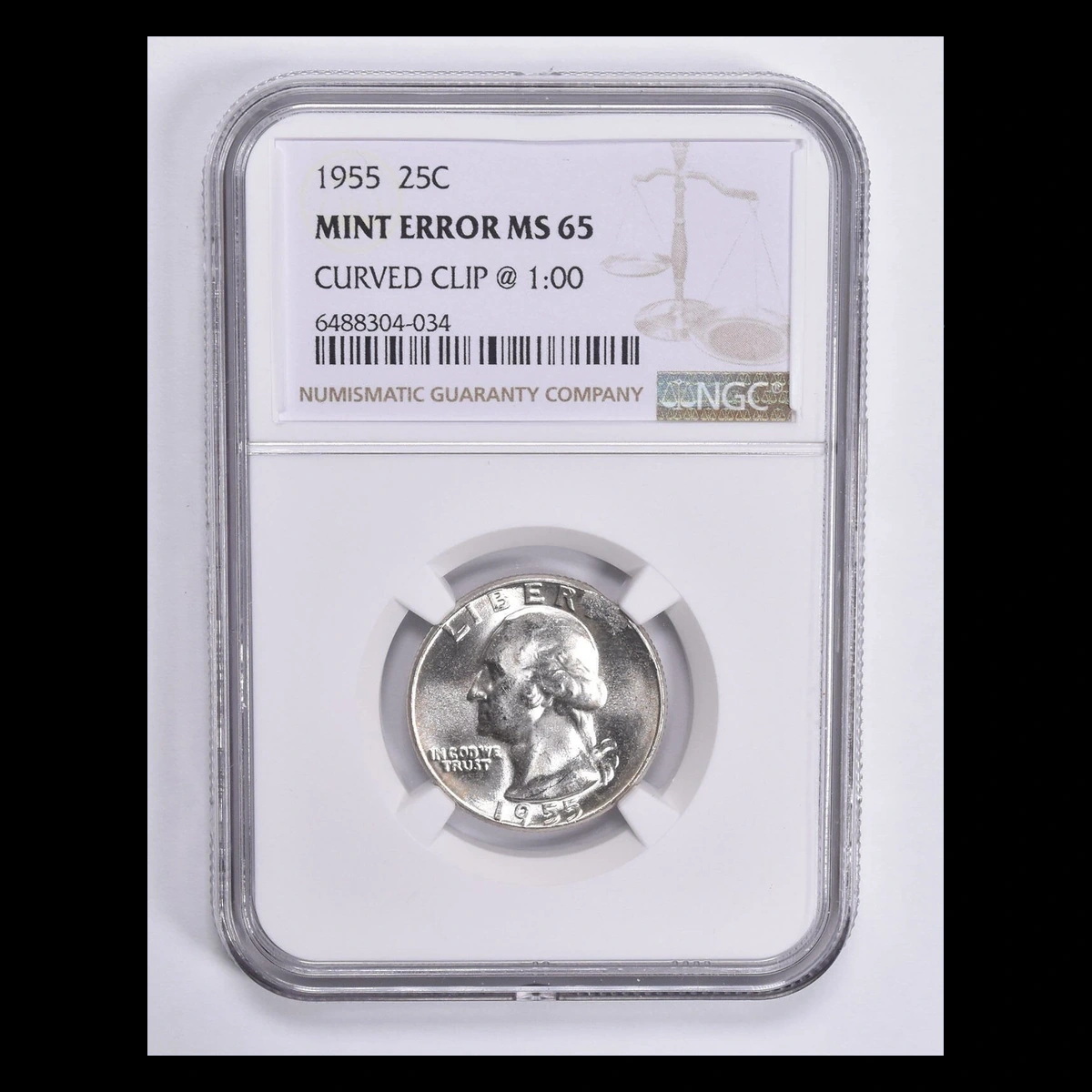 1955 Washington Quarter: Curved Clipped Planchet