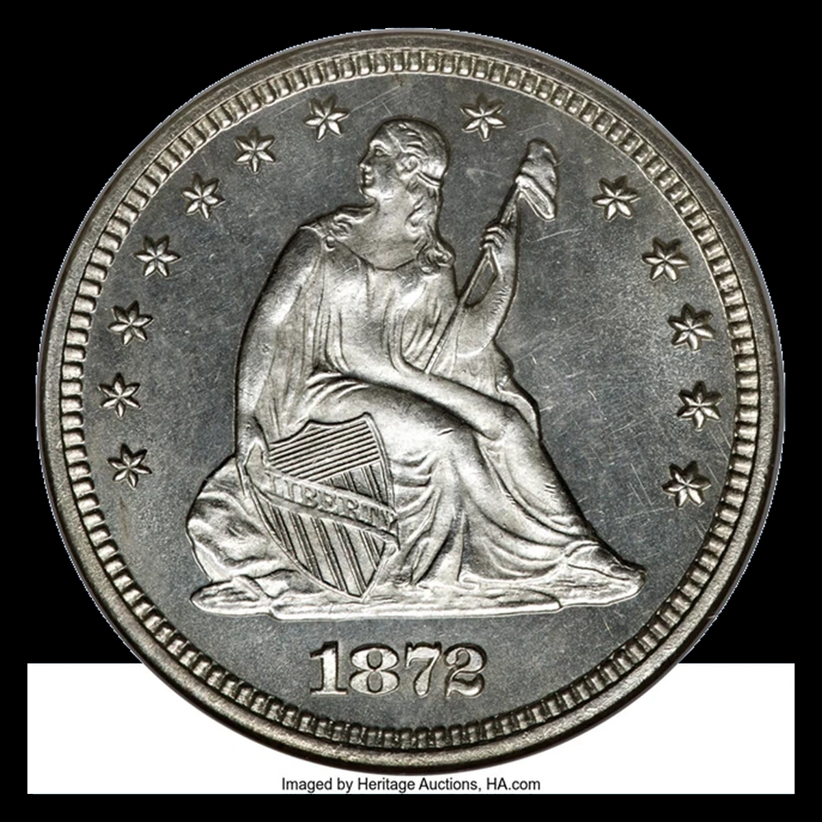 1872 Liberty Seated Quarter: Repunched Date