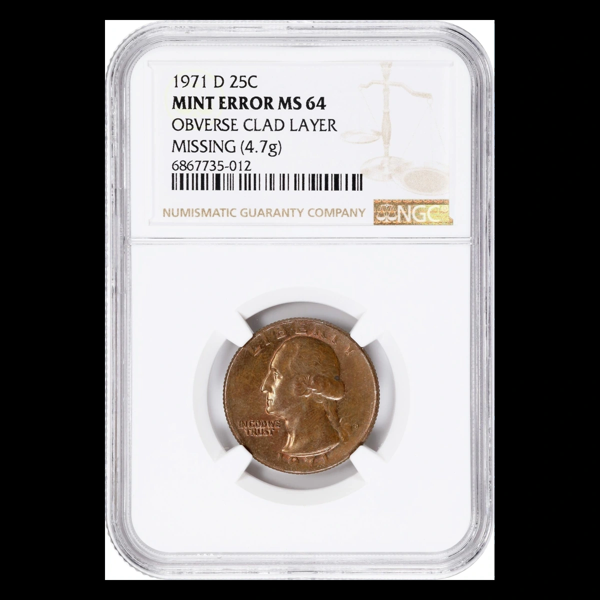 1971 Washington Quarter: Missing Clad Layer
