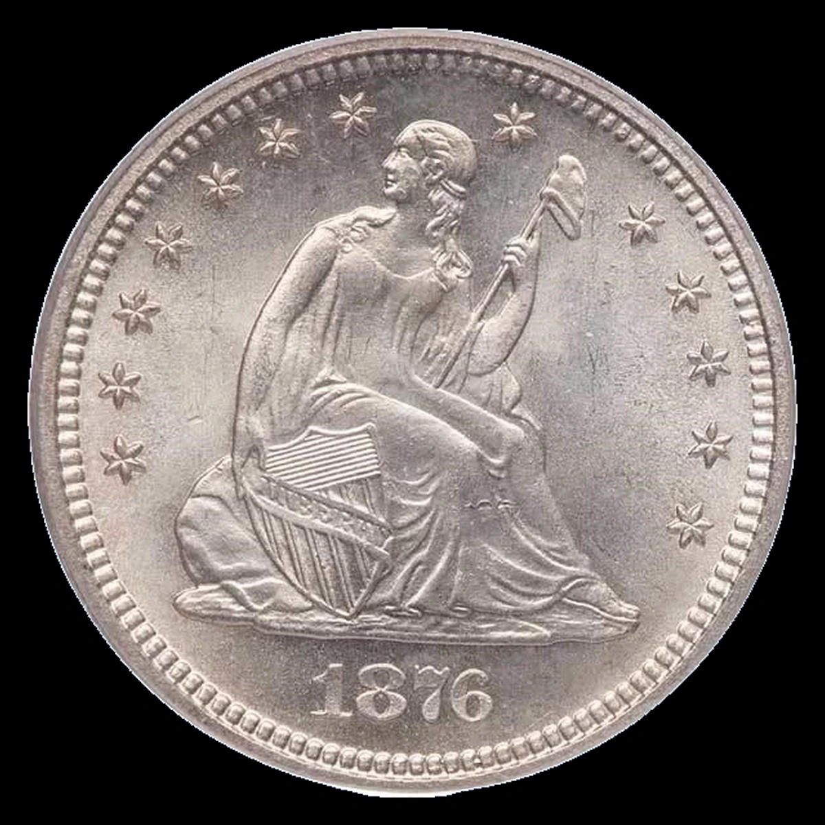 1876 Liberty Seated Quarter: Misplaced Date