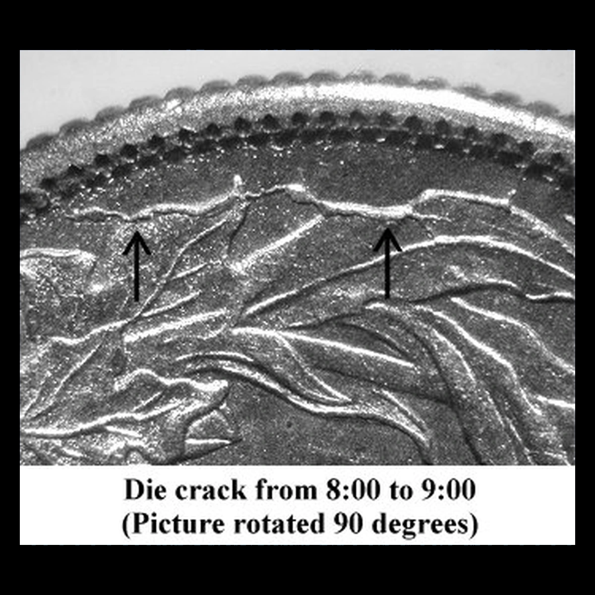 1890 Liberty Seated Dime: Die Crack / Die Chip