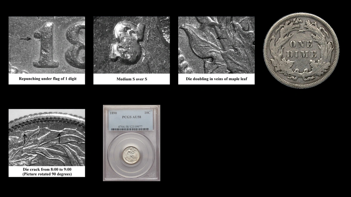 1890 Dime Errors — error coin photographs