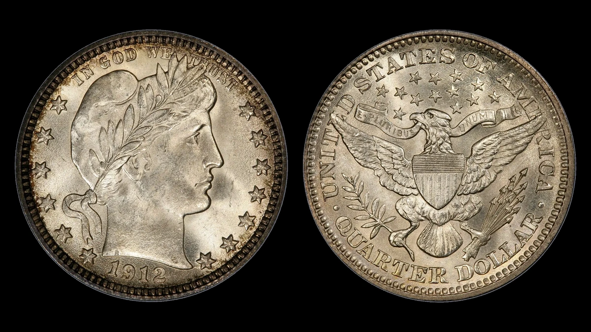 1912 Barber Quarter, obverse and reverse