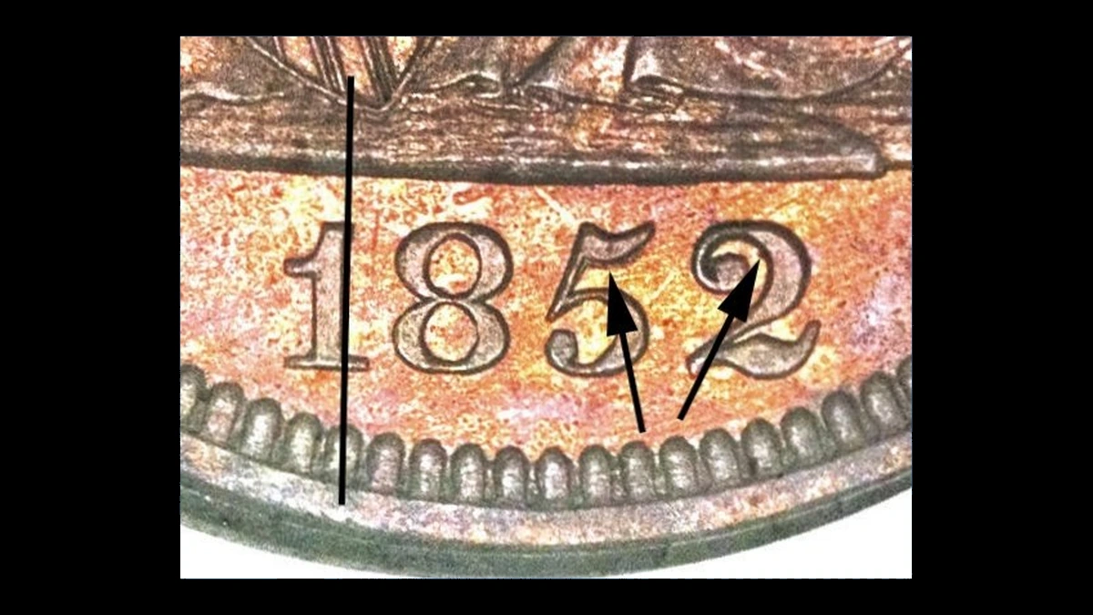 1852 Liberty Seated Quarter: Repunched Date