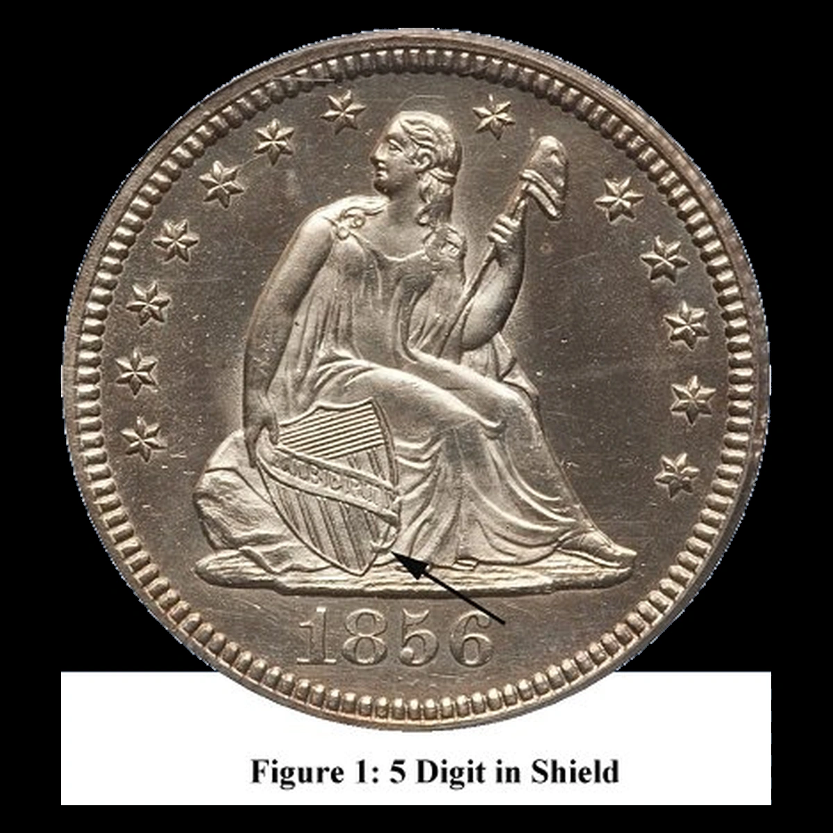 1856 Liberty Seated Quarter: Misplaced Date Digits