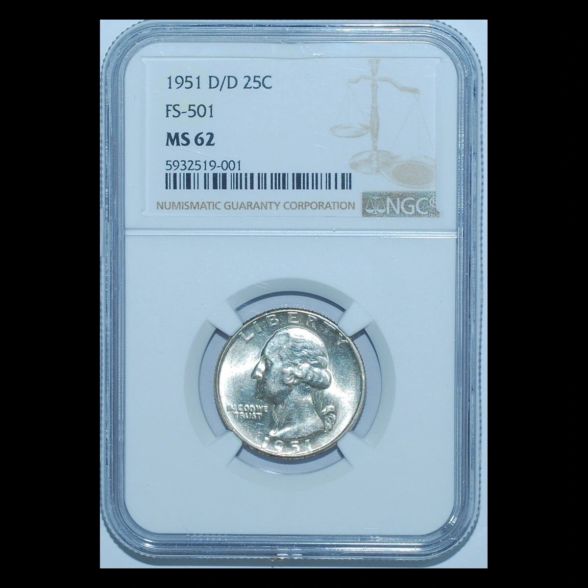 1951 Washington Quarter: Repunched D Mintmark