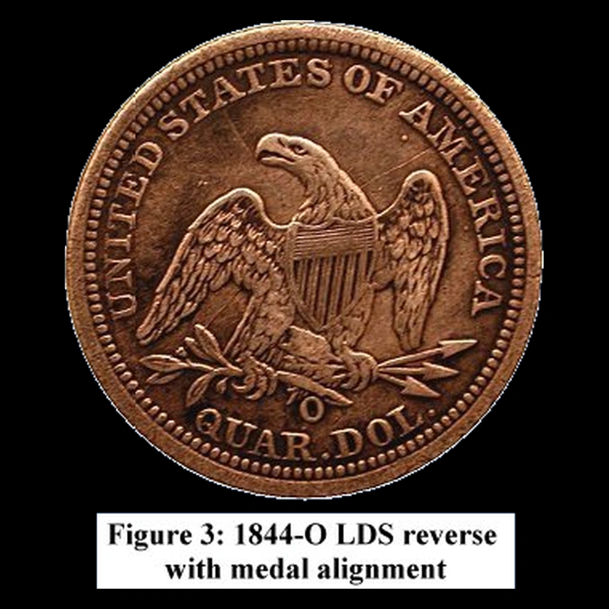 1844 Liberty Seated Quarter: Rotated Reverse