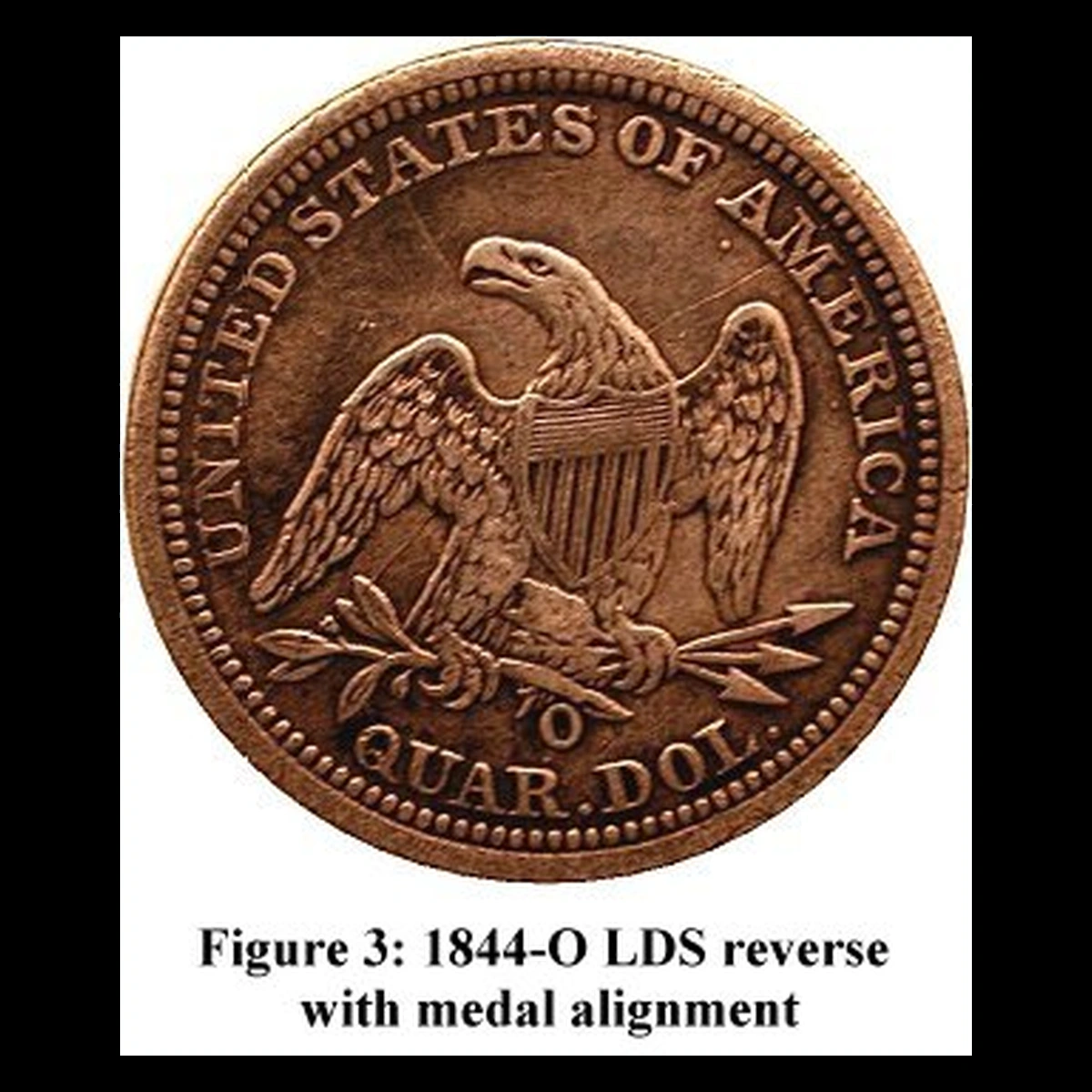 1844 Liberty Seated Quarter: Heavy Reverse Die Cracks