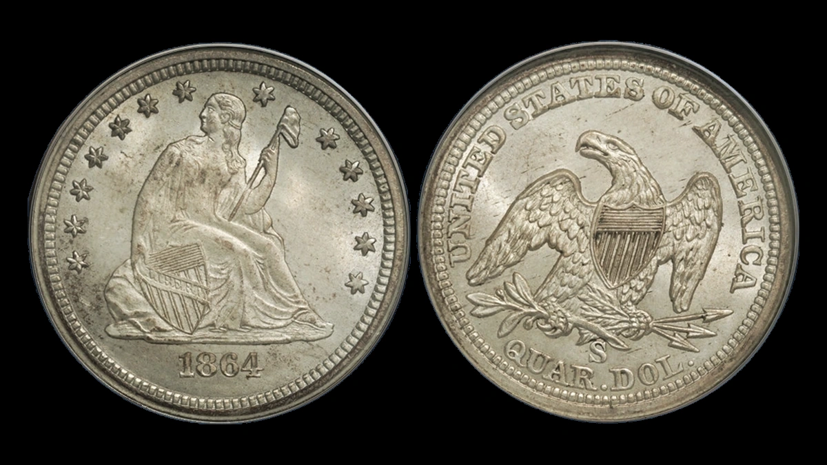 1864 Liberty Seated Quarter: Repunched Date