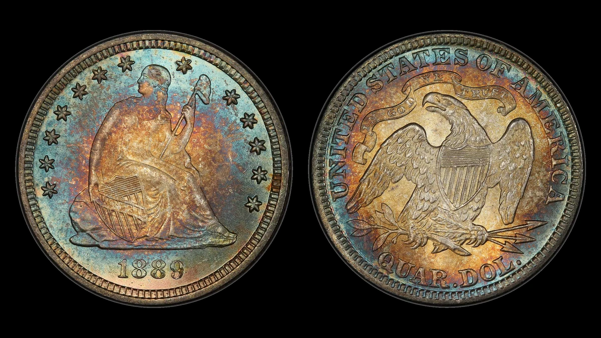1889 Liberty Seated Quarter, obverse and reverse