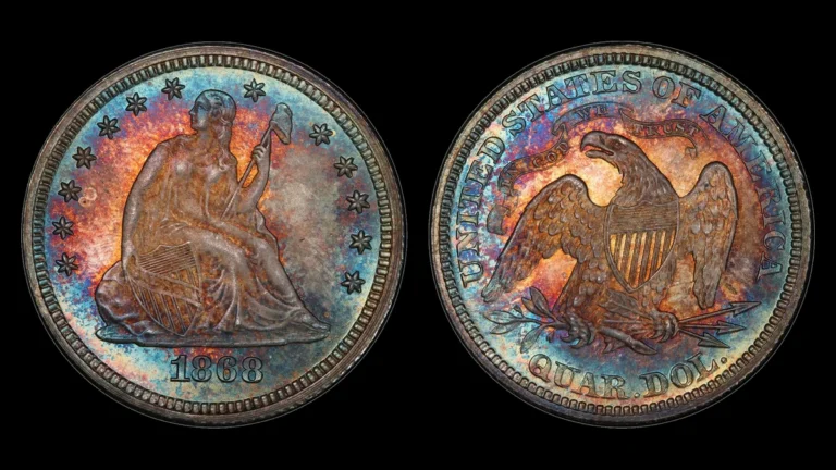1868 Liberty Seated Quarter, obverse and reverse