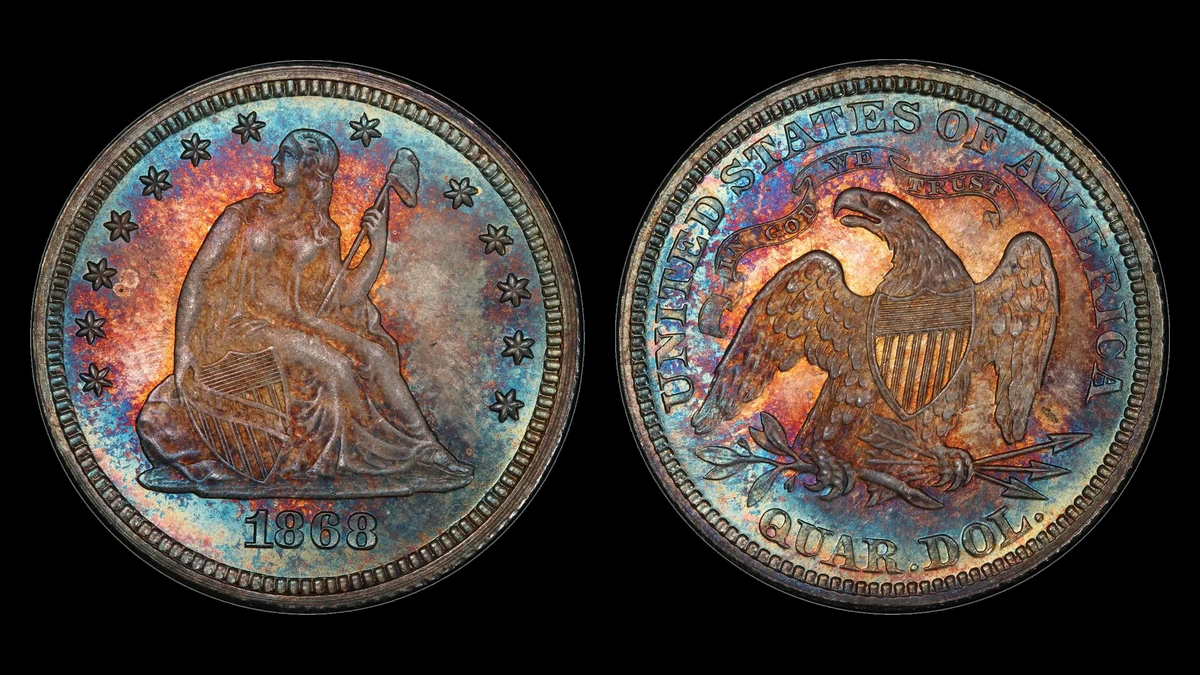 1868 Liberty Seated Quarter, obverse and reverse