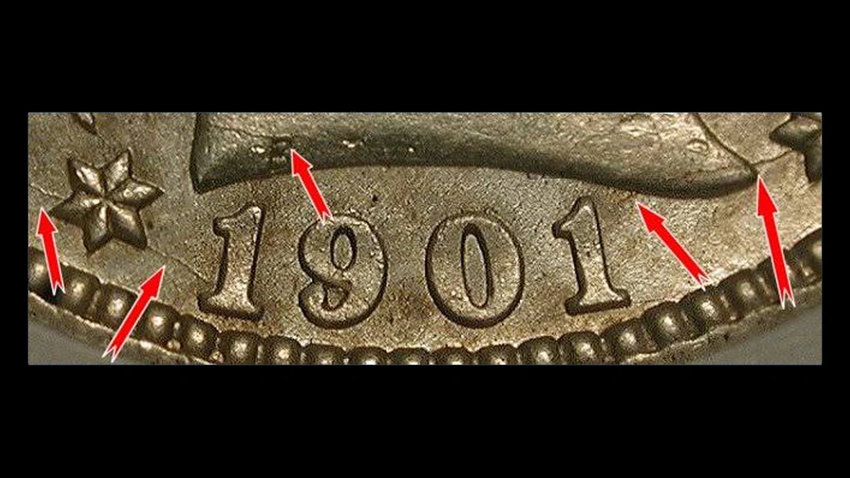1901 Barber Quarter: Die Crack