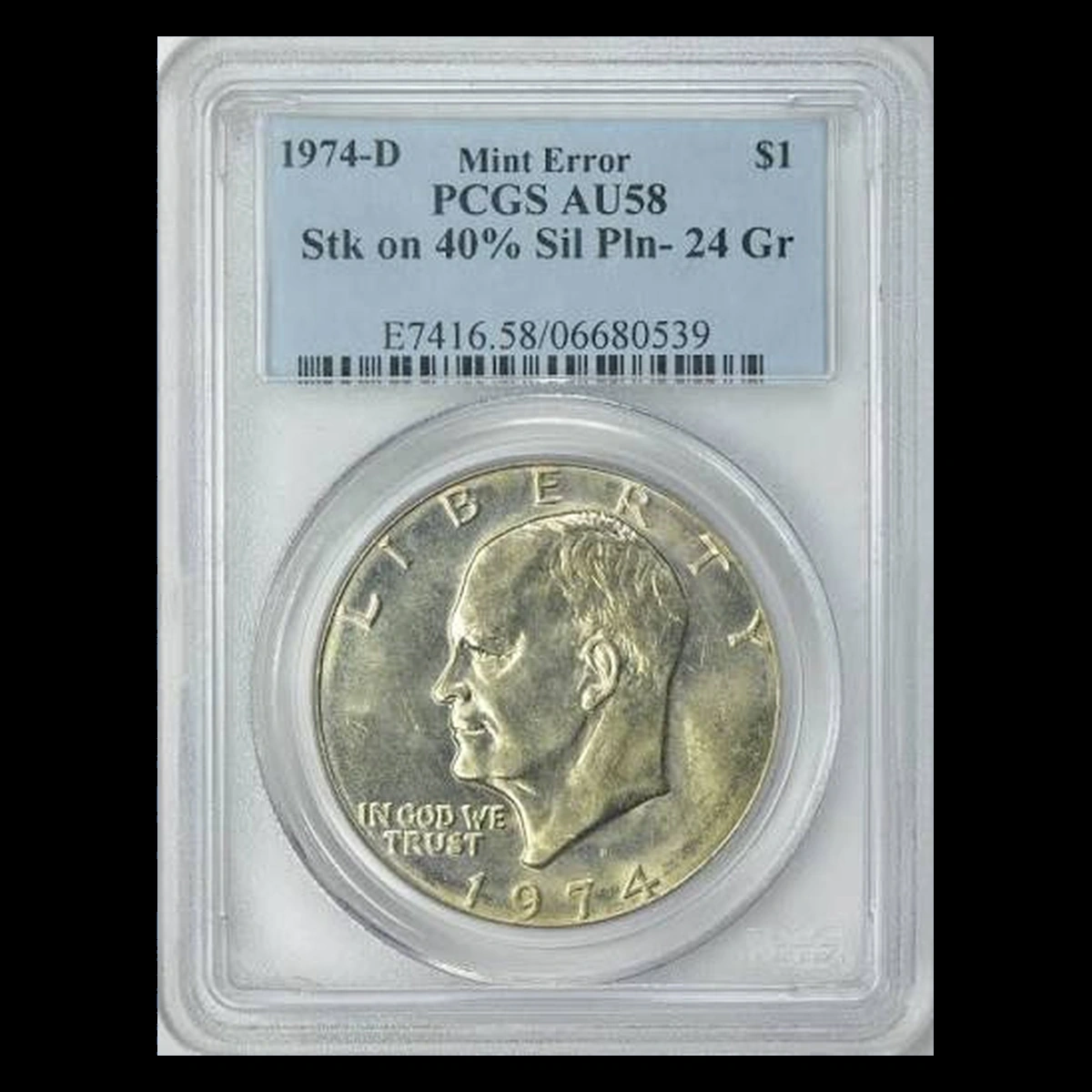 1974 Eisenhower Dollar: D Struck on a Silver Planchet