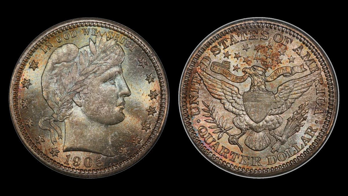 1905 Barber Quarter, obverse and reverse