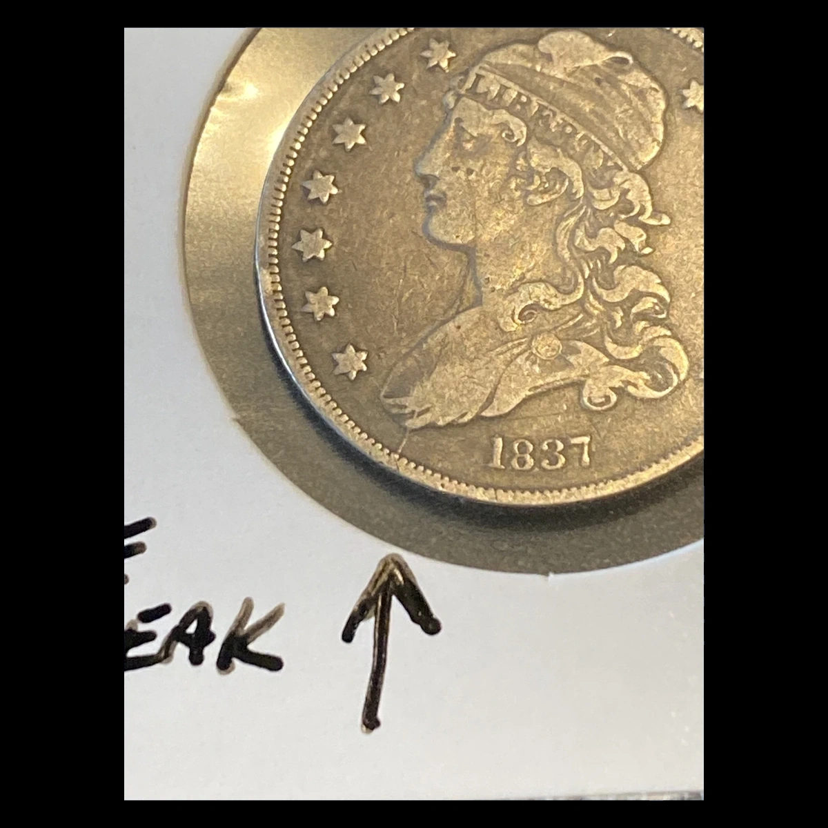 1837 Capped Bust Quarter: Die Crack / Die Chip