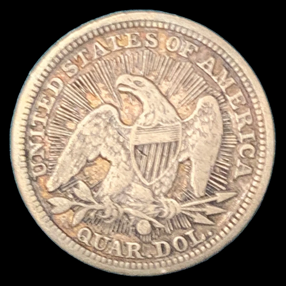 1853 Liberty Seated Quarter: Filled O from Die Deterioration