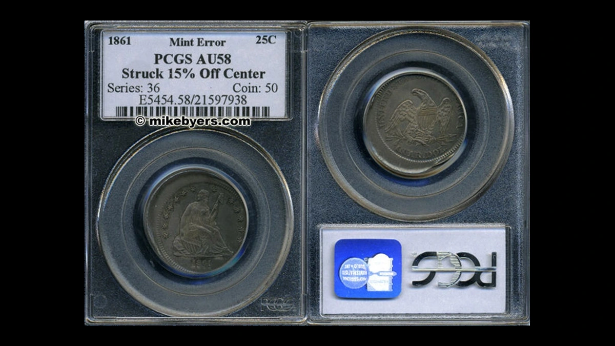 1861 Liberty Seated Quarter: Off Center Strike