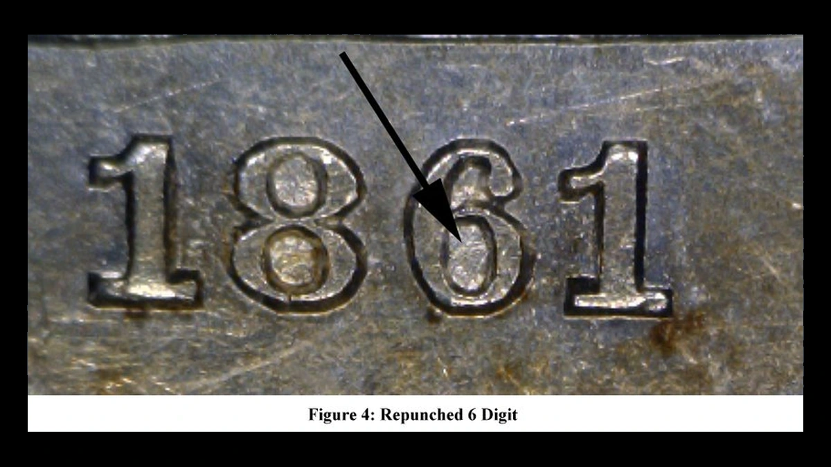 1861 Liberty Seated Quarter: Repunched Date