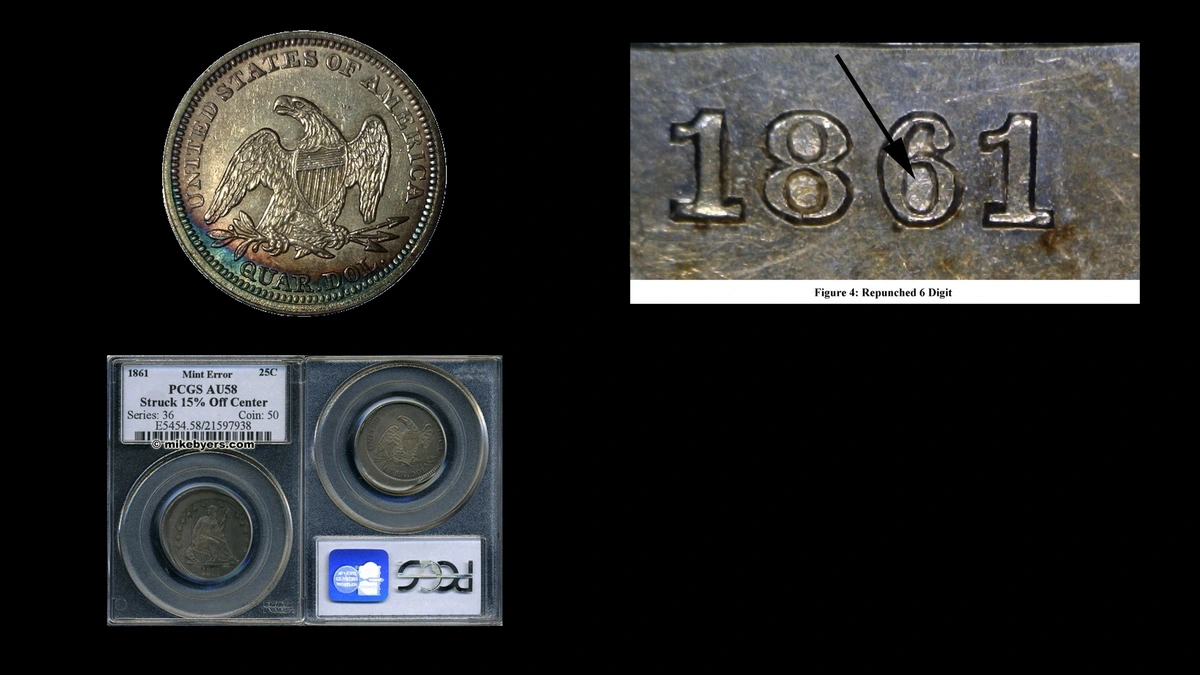 1861 Quarter Errors — error coin photographs
