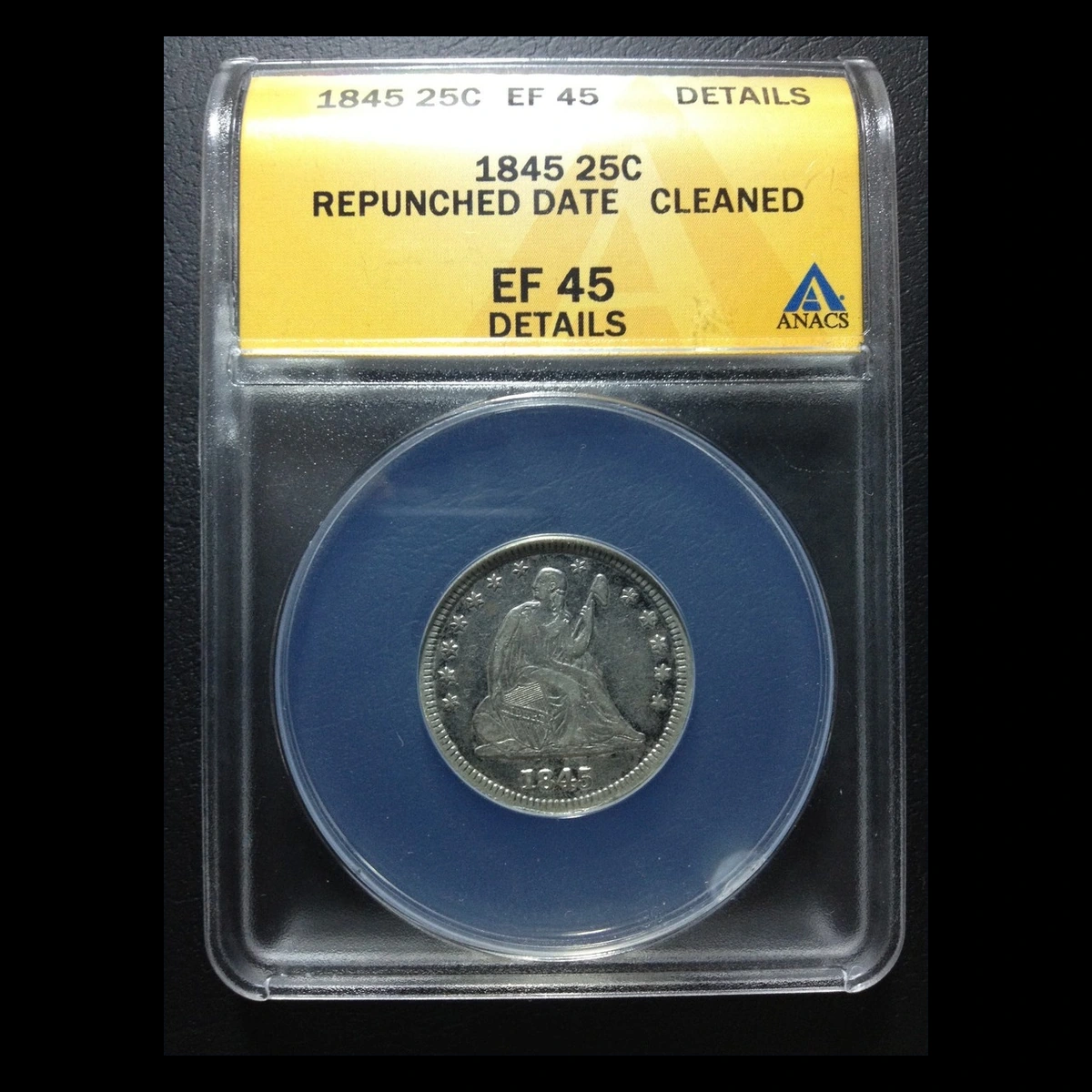 1845 Liberty Seated Quarter: Repunched Date