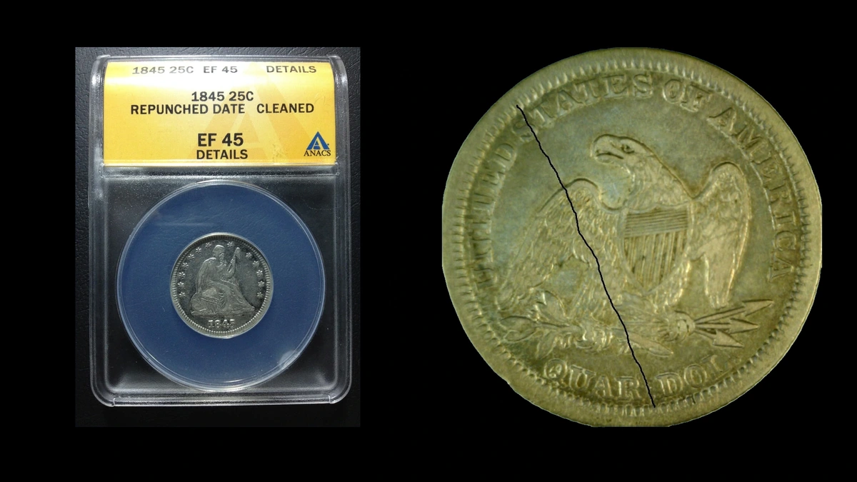 1845 Quarter Errors — error coin photographs