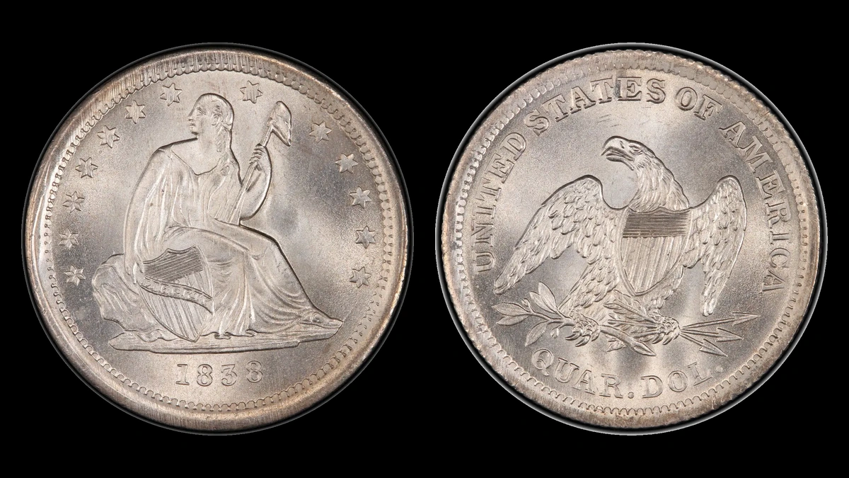 1838 Liberty Seated Quarter, obverse and reverse