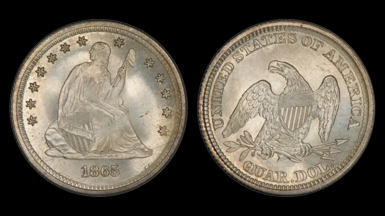 1865 Liberty Seated Quarter, obverse and reverse
