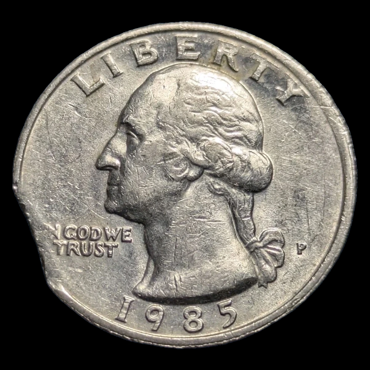 1985 Washington Quarter: Curved Clipped Planchet