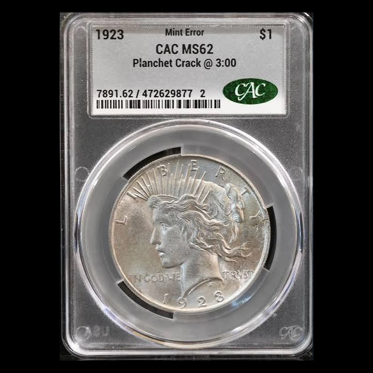 1923 Peace Dollar: Planchet Crack
