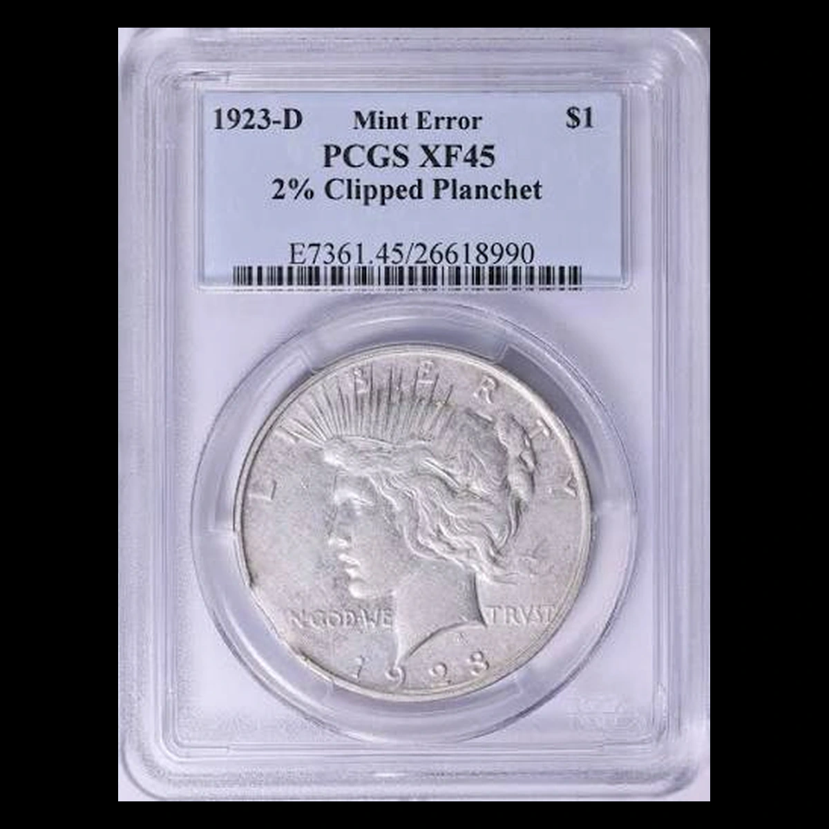 1923 Peace Dollar: Clipped Planchet