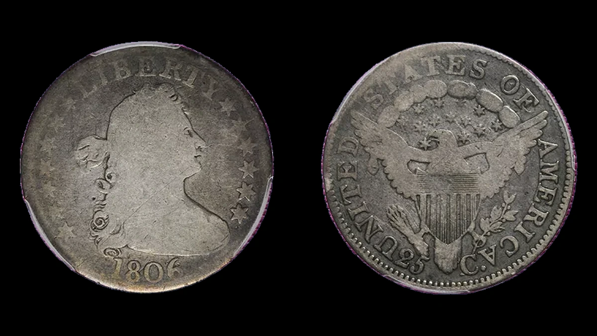 1806 Draped Bust Quarter: Die Crack / Die Chip
