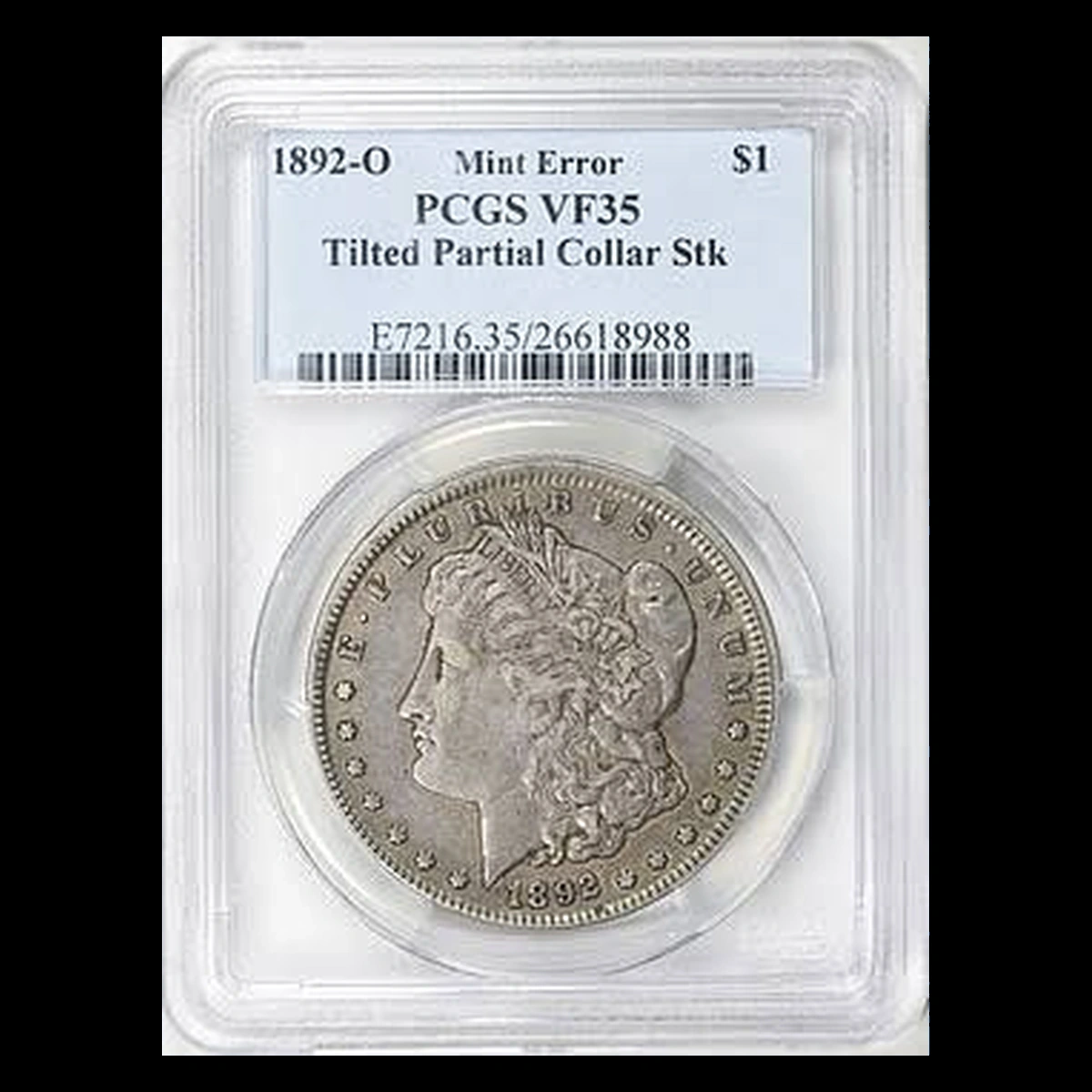 1892 Morgan Dollar: Partial Collar