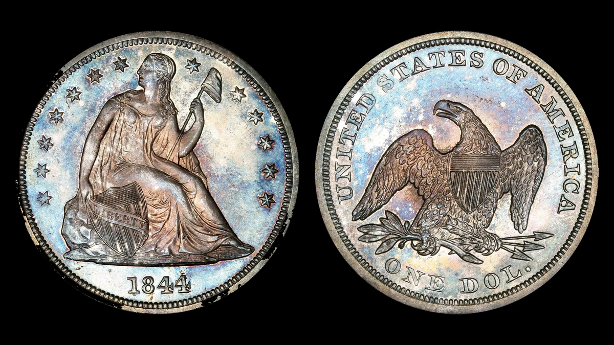 1844 Liberty Seated Dollar, obverse and reverse