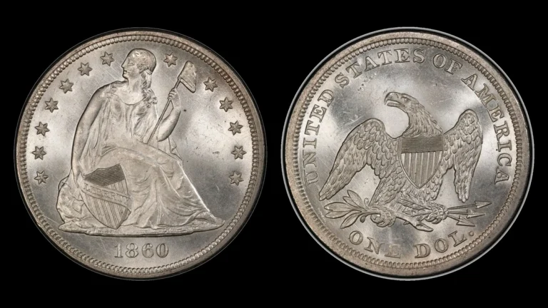 1860 Liberty Seated Dollar, obverse and reverse