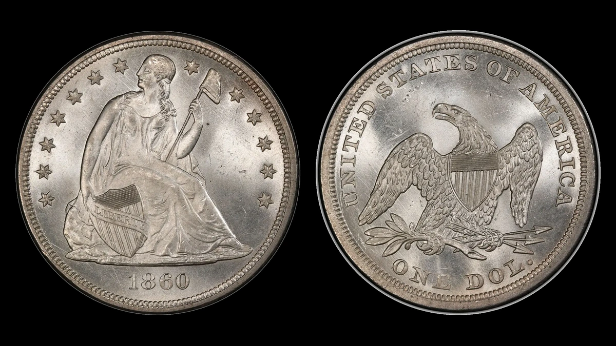 1860 Liberty Seated Dollar, obverse and reverse