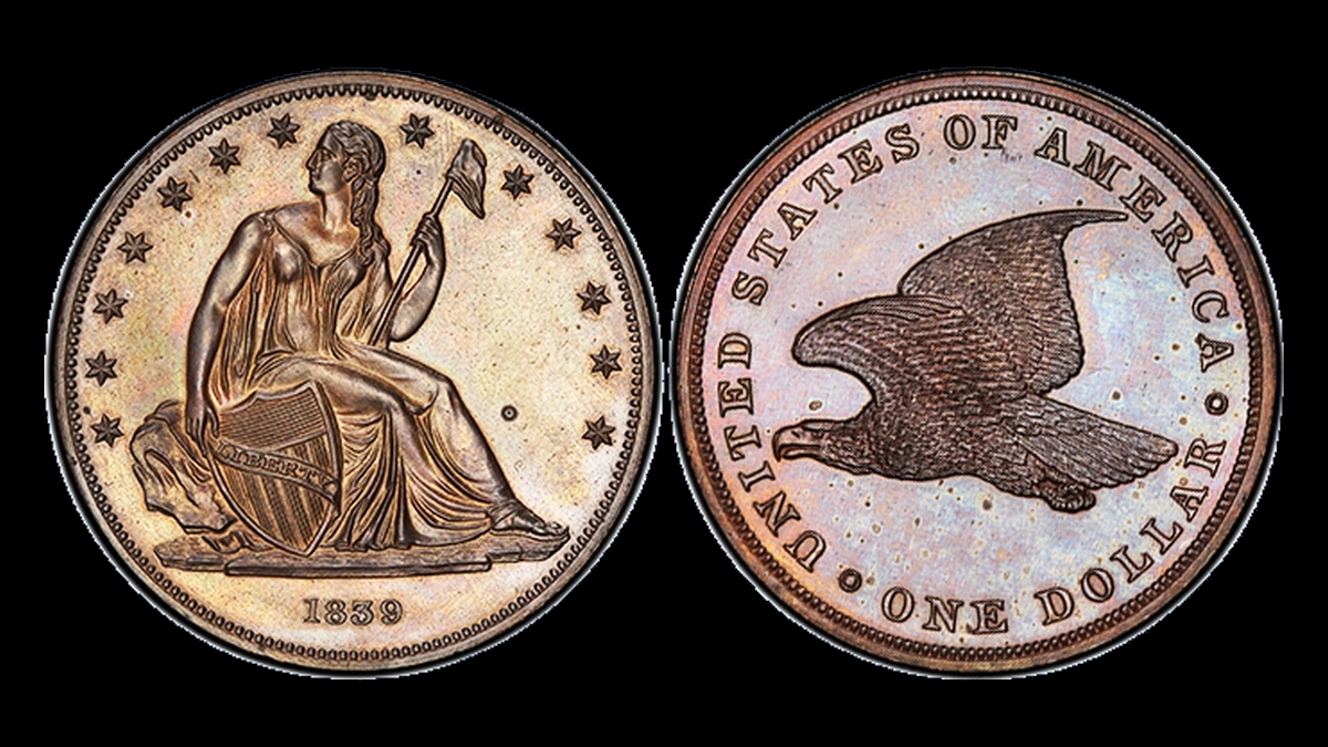 1839-dated Gobrecht Dollar: reverse die spur, copper restrike