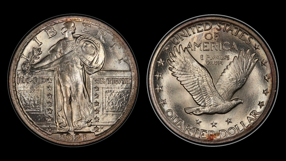 1921 Standing Liberty Quarter, obverse and reverse