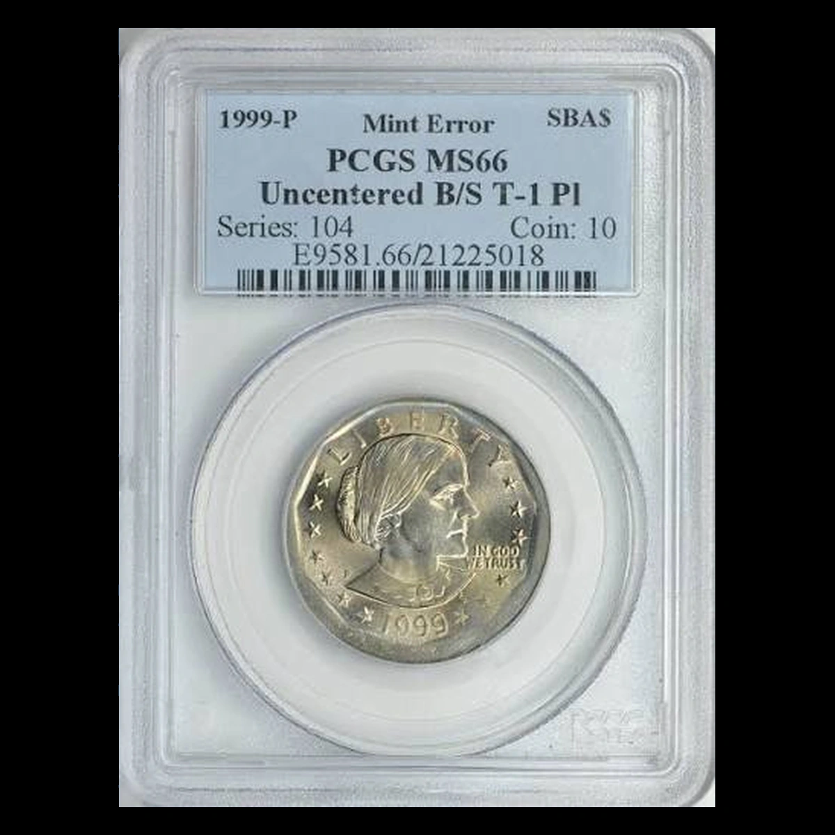 1999 Susan B. Anthony Dollar: broadstrike on an unraised-rim blank