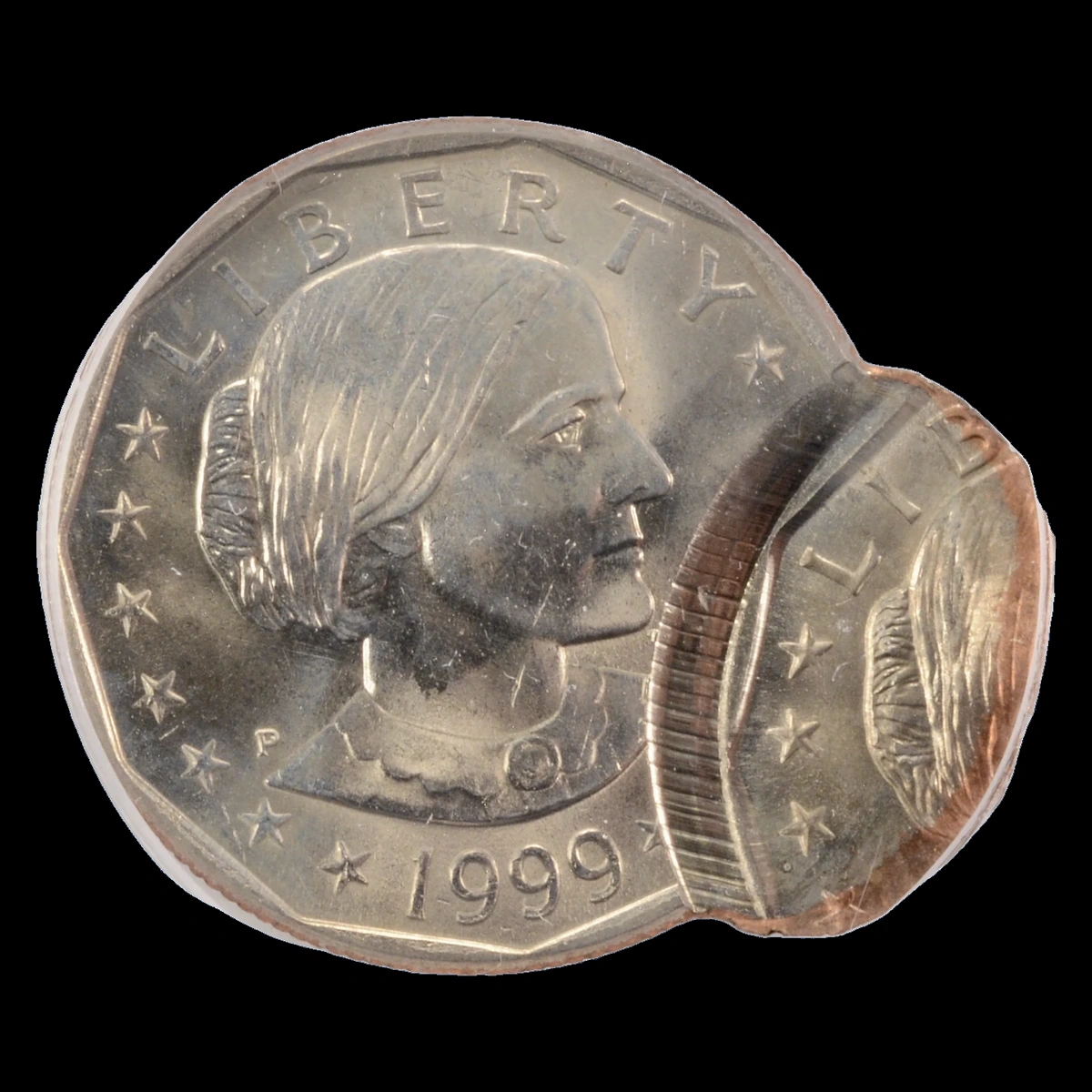 1999 Susan B. Anthony Dollar: double strike with an off-center second impression