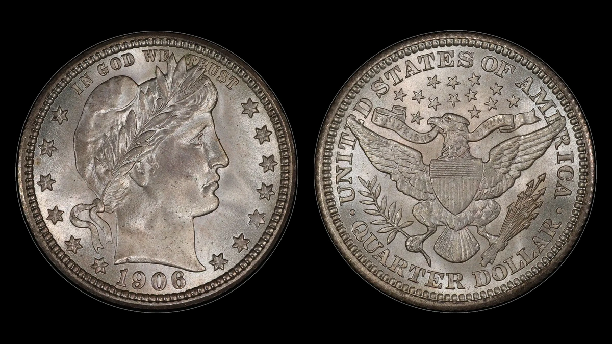 1906 Barber Quarter, obverse and reverse