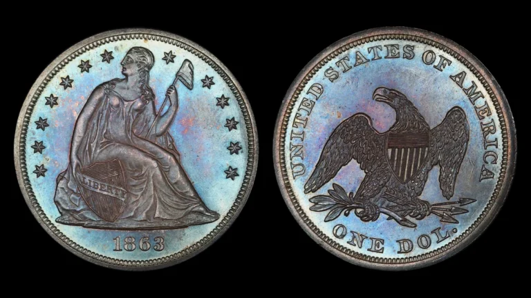1863 Liberty Seated Dollar, obverse and reverse