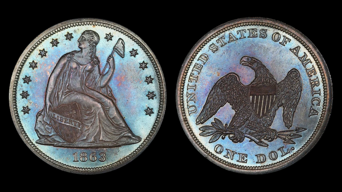 1863 Liberty Seated Dollar, obverse and reverse