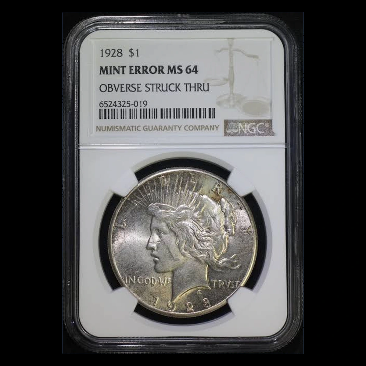 1928 Peace Dollar: Struck Through